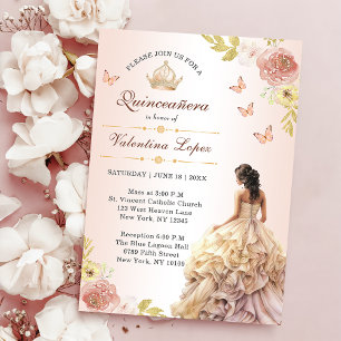 Champagne Princess Dress Quinceañera Birthday Invitation
