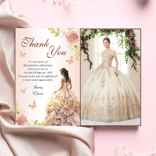 Champagne Princess Dress Quinceañera Birthday Thank You Card