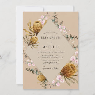 Champagne Protea Foliage Eucalyptus Wedding Invitation