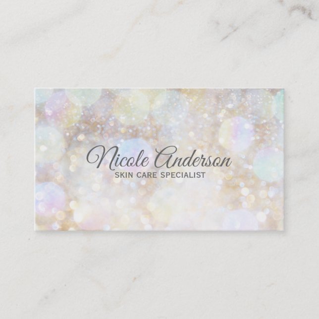 Champagne Rainbow Bokeh Glitter Glam Trendy Modern Business Card (Front)