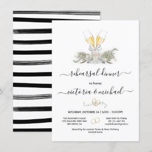 Champagne Rehearsal Dinner floral watercolor Invitation