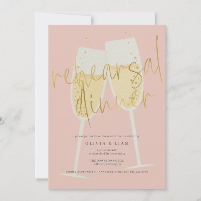 Champagne Rehearsal Dinner Invitation (Front)