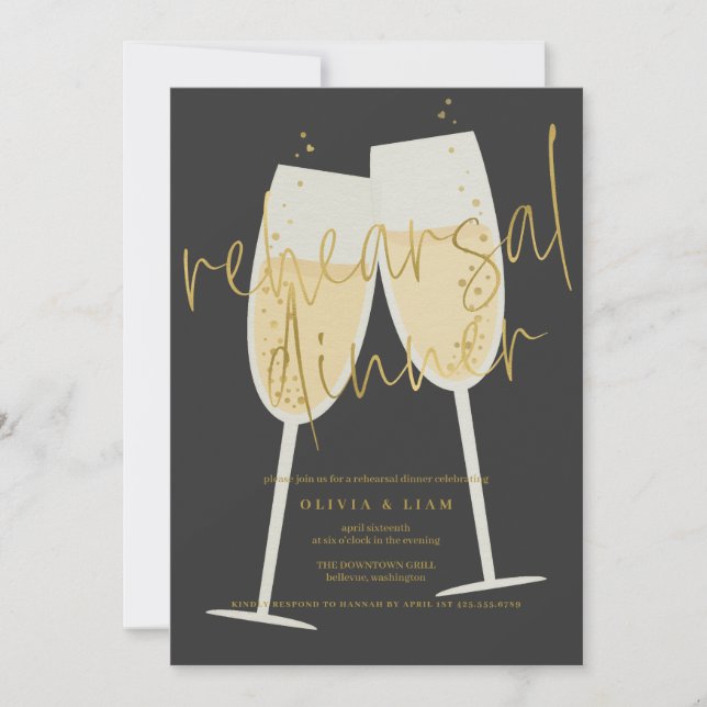 Champagne Rehearsal Dinner Invitation (Front)