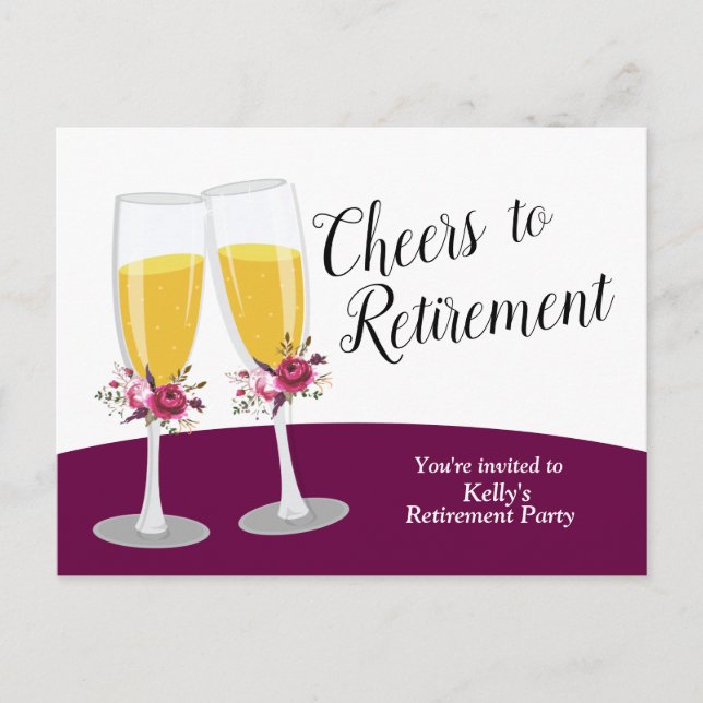 Champagne  retirement Party Invitation Postcard (Front)