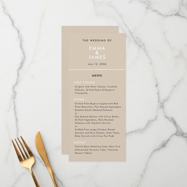 Champagne Reverse Ampersand Wedding | Elegant Menu (Front/Back In Situ)