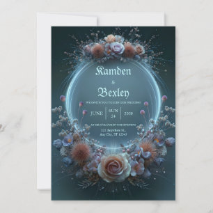 Champagne Rose Celestial Neon Garden Wedding Invitation