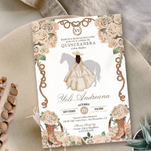 Champagne Rose Cream Floral Charro Quinceanera Invitation