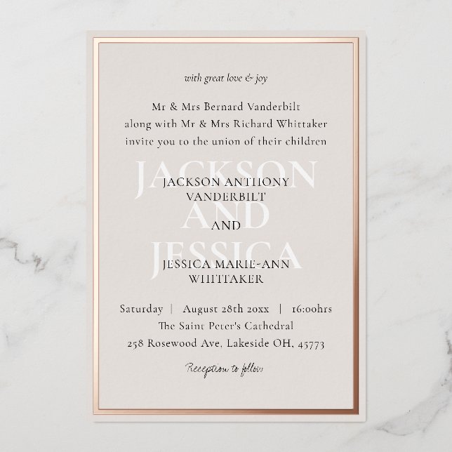 Champagne & Rose Gold Elegant Minimalist Wedding (Front)