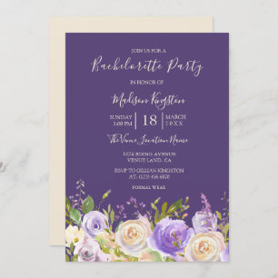 Champagne Rose Purple Flowers Bachelorette Party Invitation