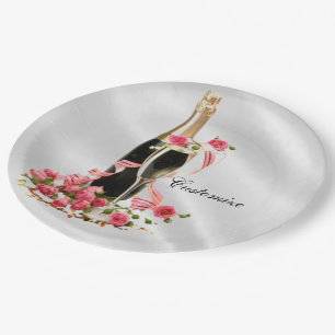 Champagne & Roses White Satin Plates