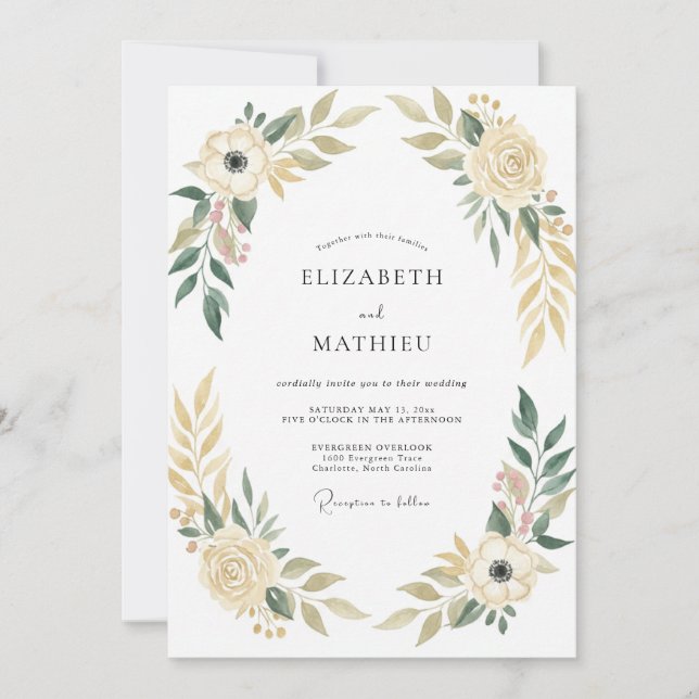 Champagne Sage Foliage Eucalyptus Wedding Invitation (Front)