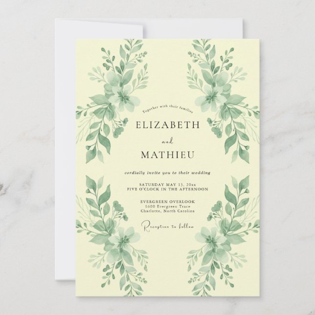 Champagne Sage Greenery Wedding Invitation (Front)