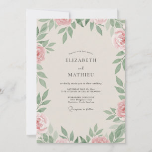Champagne Sage Peony Wedding Invitation