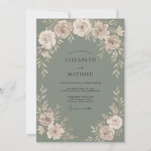 Champagne Sage Ranunculus Eucalyptus Wedding Invitation