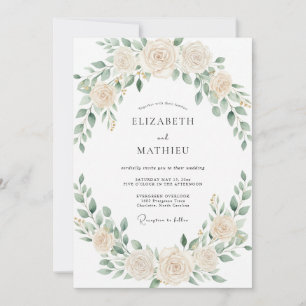Champagne Sage Wreath Wedding Invitation
