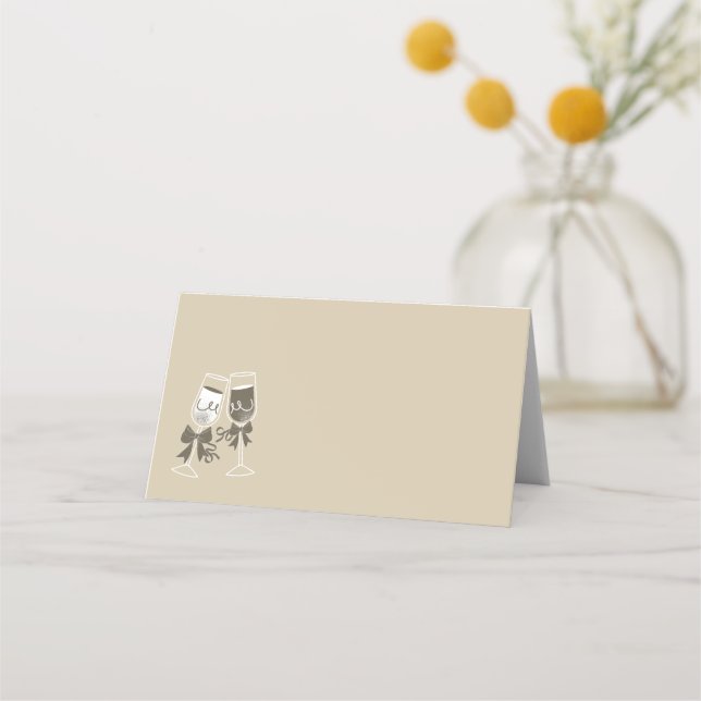 Champagne Sand Green Blank Wedding Place Card (Front)