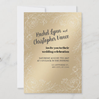 Champagne Satin Botanical Wedding Invitation