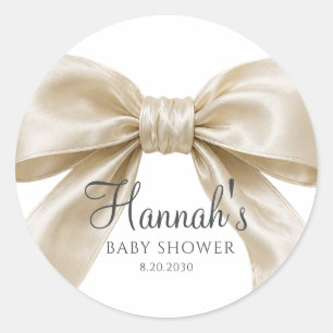 Champagne Satin Bow Baby Girl Shower  Classic Round Sticker