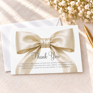Champagne Satin Bow Baby Girl Shower  Thank You Card