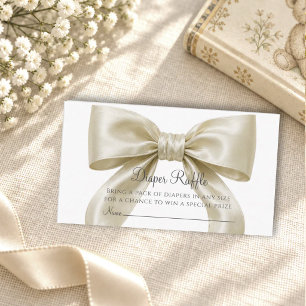 Champagne Satin Bow Baby Shower Diaper Raffle Enclosure Card