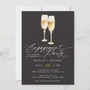 Champagne Script Elegant Black Engagement Party Invitation