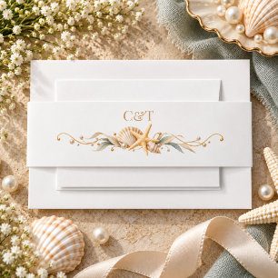 Champagne Seashell Starfish Coastal Wedding Invitation Belly Band