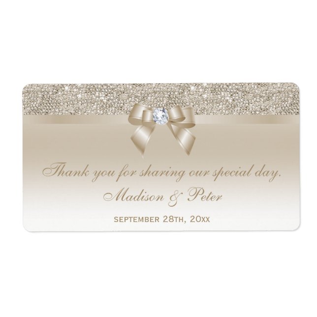 Champagne Sequins Bow Ribbon Diamond Favour (Front)