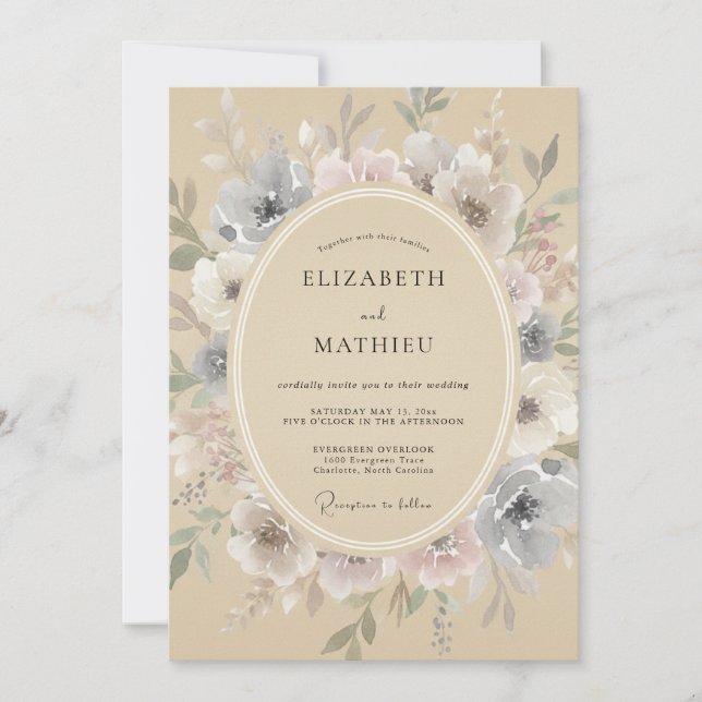 Champagne Serene Bohemian Wedding Invitation (Front)