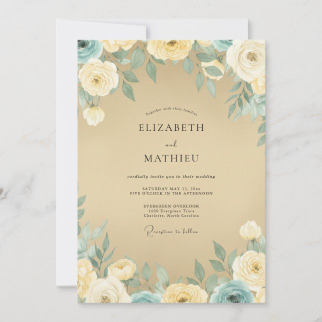 Champagne Serene Vintage Wedding Invitation (Front)