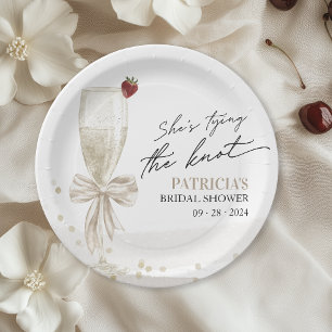 Champagne She's Tying the Knot Bridal Shower Paper Plate