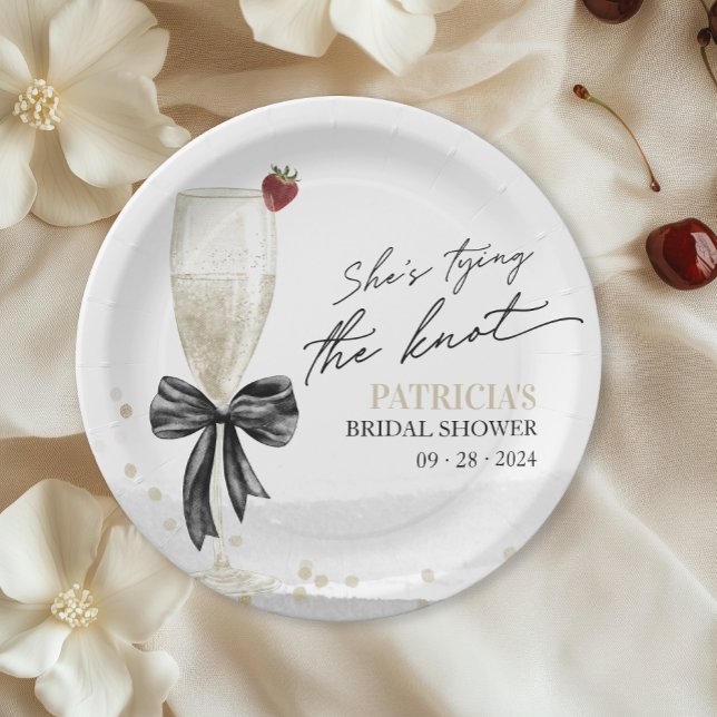 Champagne She's Tying the Knot Bridal Shower Paper Plate (Creator Uploaded)