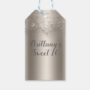 Champagne Shimmer Flutter Butterfly Sweet 16 Party Gift Tags