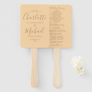 Champagne Signature Script Wedding Program Hand Fan