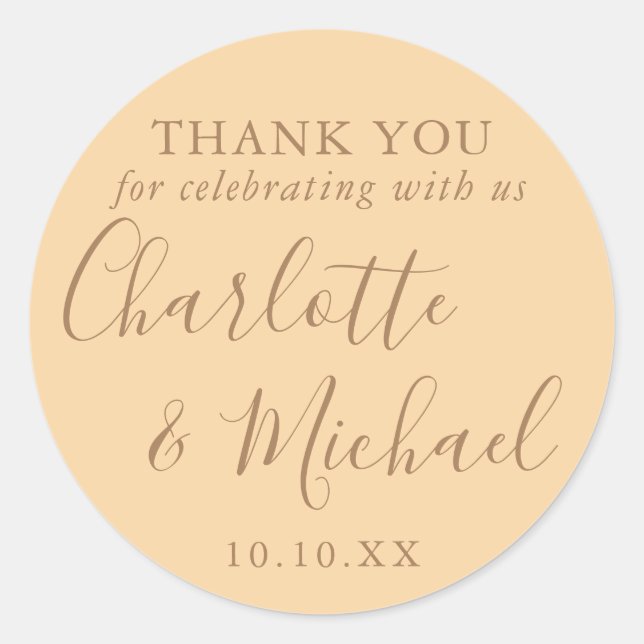 Champagne Signature Wedding Favour Thank You Classic Round Sticker (Front)