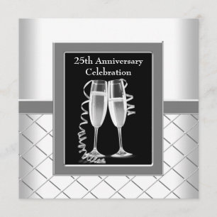 Champagne Silver 25th Wedding Anniversary Party Invitation