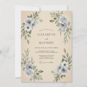 Champagne Silver Foliage Dusty Eucalyptus Wedding Invitation