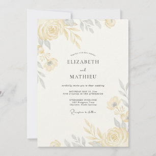Champagne Silver Foliage Sage Wedding Invitation