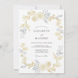Champagne Silver Peony Wedding Invitation