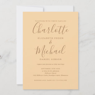 Champagne Simple All In One Chic Script Wedding Invitation