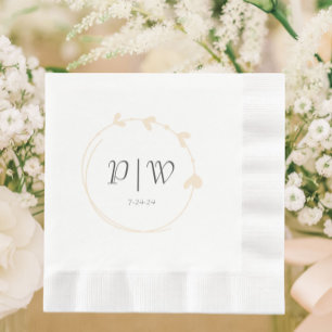 Champagne Simple Heart Wreath Monogram Wedding Napkin