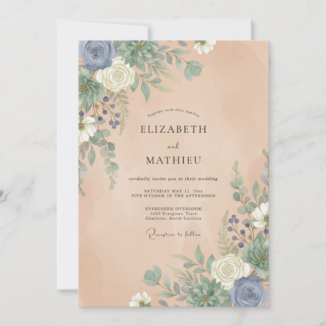 Champagne Slate Dahlia Wedding Invitation (Front)