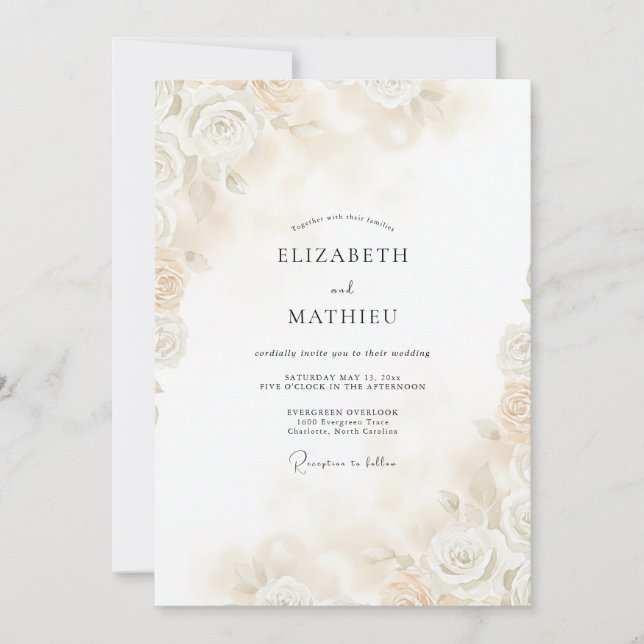 Champagne Soft Rose Wedding Invitation (Front)