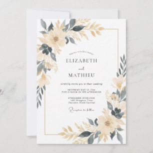 Champagne Sophisticated Botanical Wedding Invitation