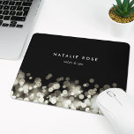 Champagne Spark Personalised Mouse Pad<br><div class="desc">Chic personalised mousepad displays your name,  business name or choice of custom text on a black background with a bottom border of luminous bokeh lights in shades of white and champagne</div>