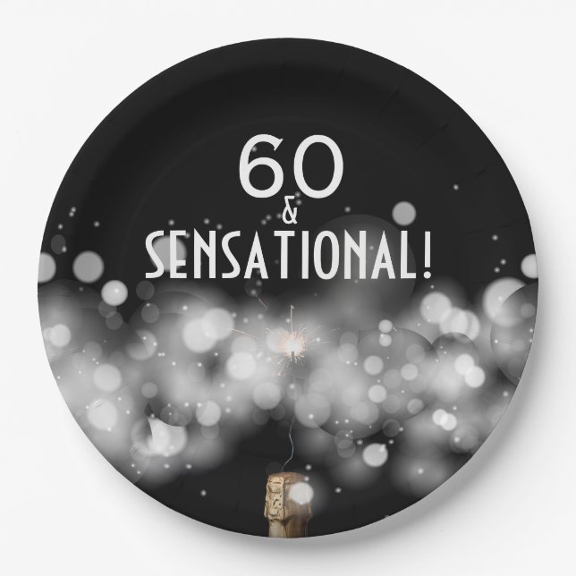 Champagne & Sparkler 60 & Sensational Paper Plates (Front)