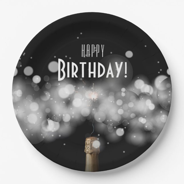 Champagne & Sparkler Elegant Birthday Paper Plates (Front)