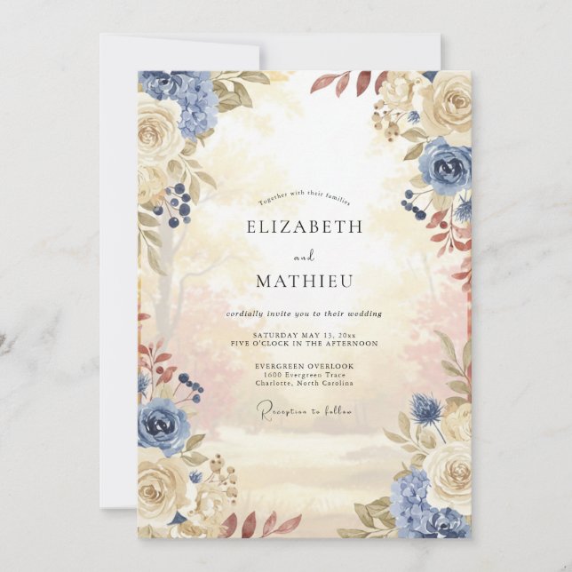 Champagne Steel Rose Wedding Invitation (Front)