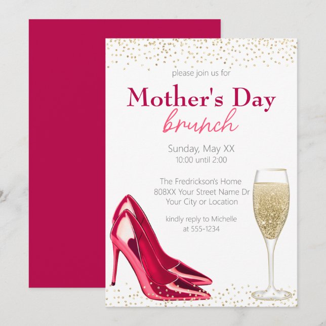 Champagne & Stilettos Mother's Day Brunch Invitation (Front/Back)
