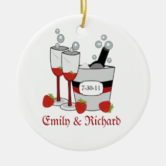 Champagne & Strawberries Bridal Shower Date Ceramic Tree Decoration