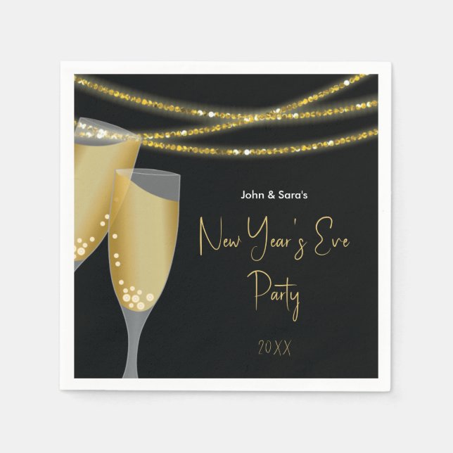 Champagne & Strings of Gold | New Year's Eve Party Napkin (Front)